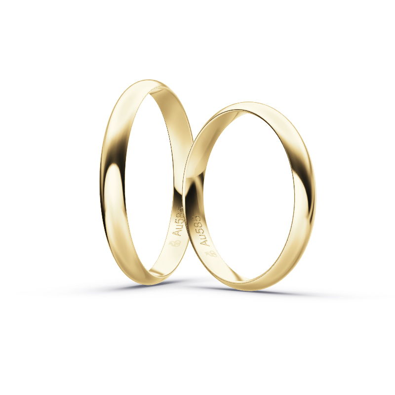 Aufnahme von schlichten polierten Gelbgold Eheringe in 3 mm