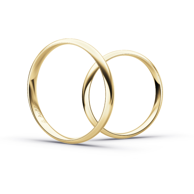 Aufnahme von schlichten polierten Gelbgold Eheringe in 3 mm