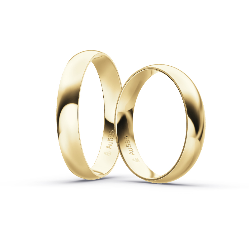 Trauringe aus Gelbgold mit 4 mm Breite, poliert