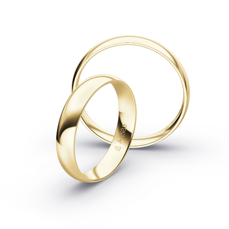 Trauringe aus Gelbgold mit 4 mm Breite, poliert