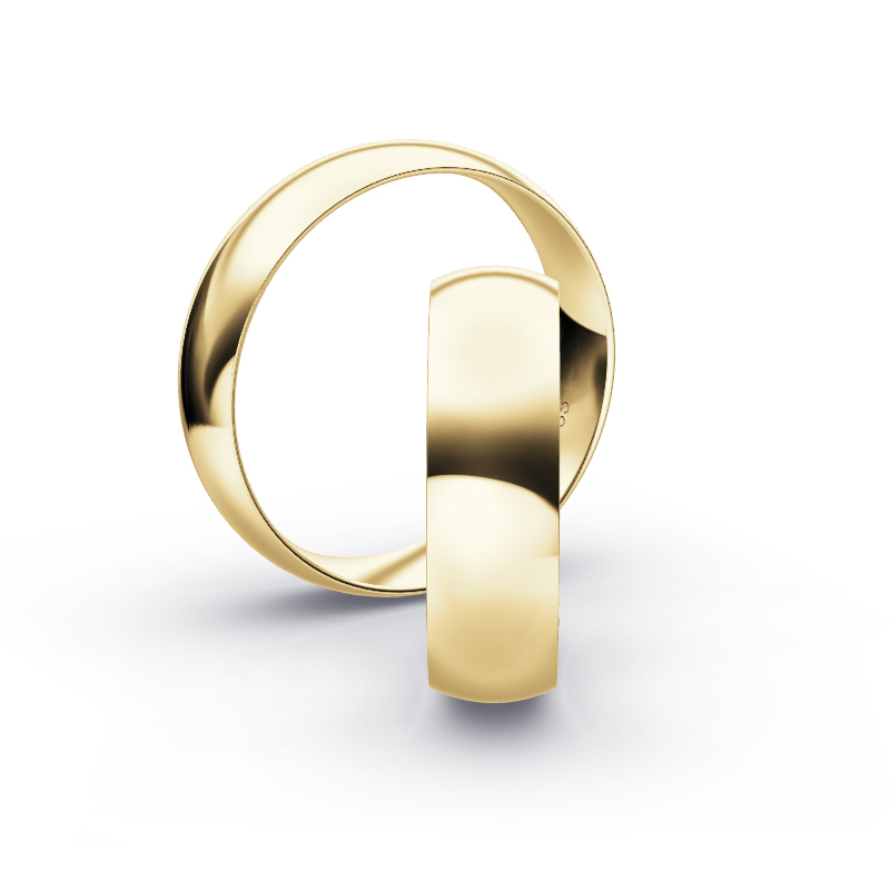 Aufnahme von schlichten polierten Trauringen aus Gelbgold mit 6 mm Breite