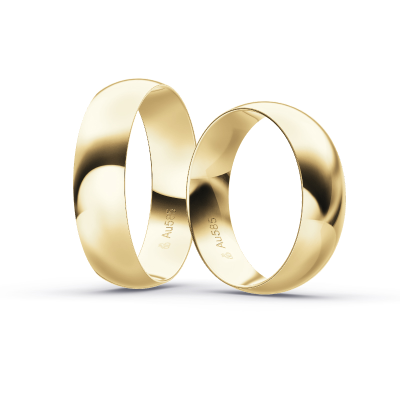 Aufnahme von schlichten polierten Gelbgold Eheringe in 6 mm