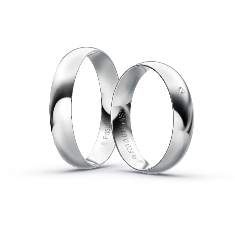 Aufnahme von schlichten polierten Palladium 500 Eheringe mit Diamanten in 4,5 mm