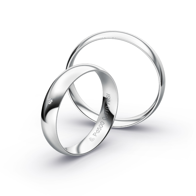 Aufnahme von schlichten polierten Palladium 500 Eheringe mit Diamanten in 4,5 mm