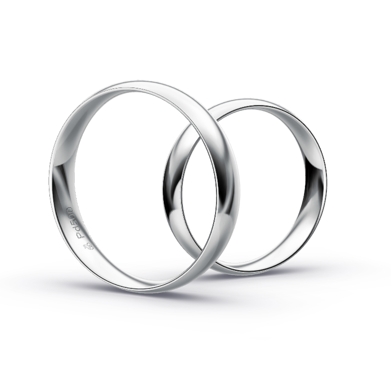 Aufnahme von schlichten polierten Palladium 500 Eheringe mit Diamanten in 4,5 mm