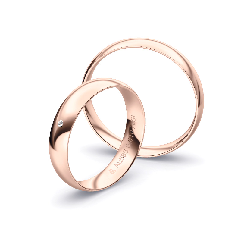 Roségold Eheringe mit Diamanten in 4,5 mm in poliertem Design