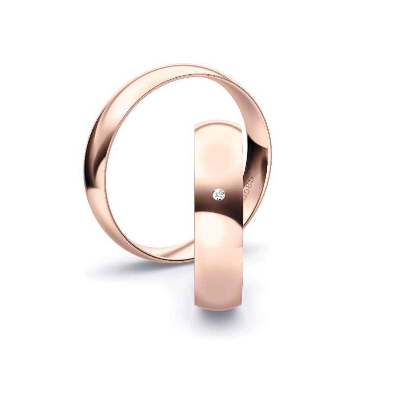 Roségold Eheringe mit Diamanten in 5 mm, poliert 