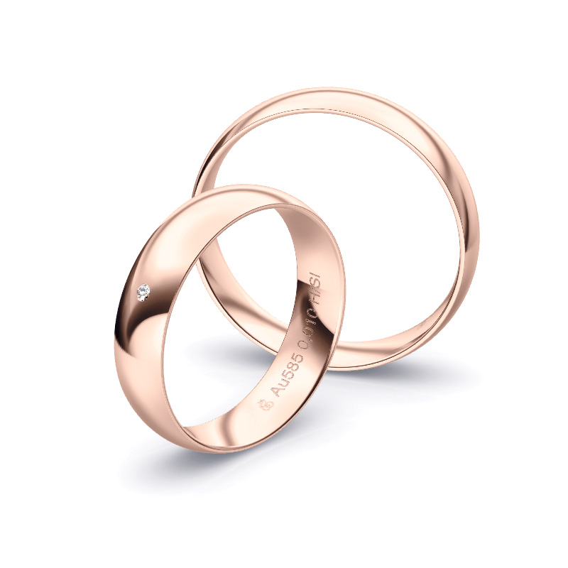 Roségold Eheringe mit Diamanten in 5 mm, poliert 