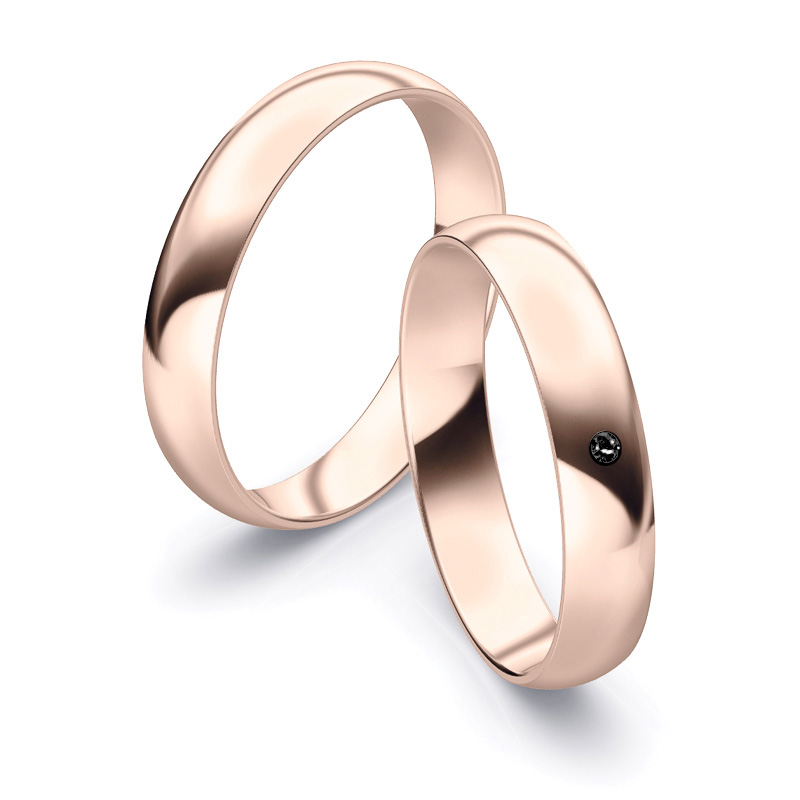 Roségold Eheringen mit schwarzem Diamanten in 4 mm Breite, poliert