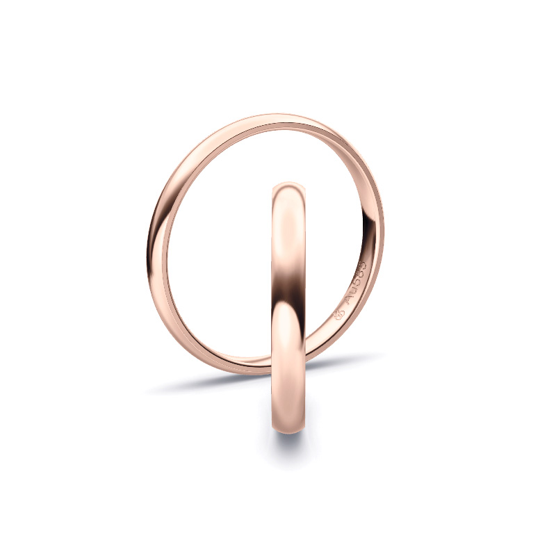 Aufnahme von schlichten polierten Trauringen aus Rosegold mit 2,5 mm Breite