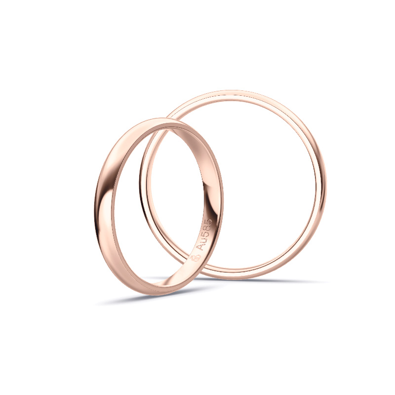 Aufnahme von schlichten polierten Trauringen aus Rosegold mit 2,5 mm Breite
