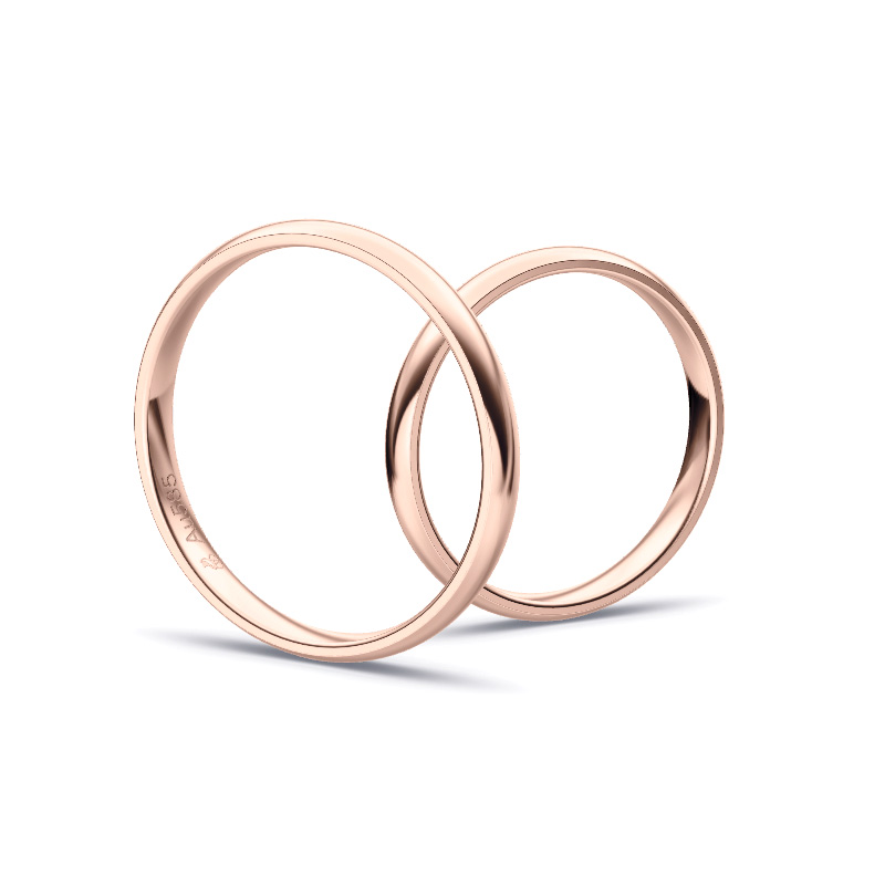 Aufnahme von schlichten polierten Trauringen aus Rosegold mit 2,5 mm Breite