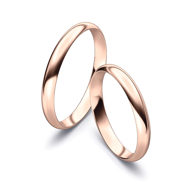 Aufnahme von schlichten polierten Trauringen aus Rosegold mit 3 mm Breite