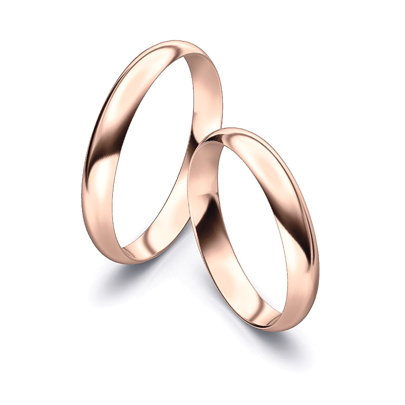 Aufnahme von schlichten polierten Trauringen aus Rosegold mit 3,5 mm Breite