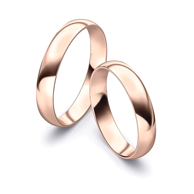 Aufnahme von schlichten polierten Trauringen aus Rosegold mit 4 mm Breite