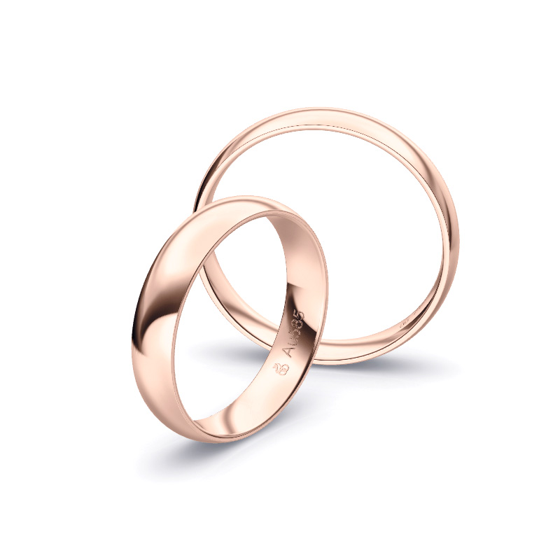 Aufnahme von schlichten polierten Trauringen aus Rosegold mit 4 mm Breite
