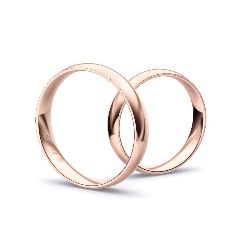 Aufnahme von schlichten polierten Trauringen aus Rosegold mit 4 mm Breite