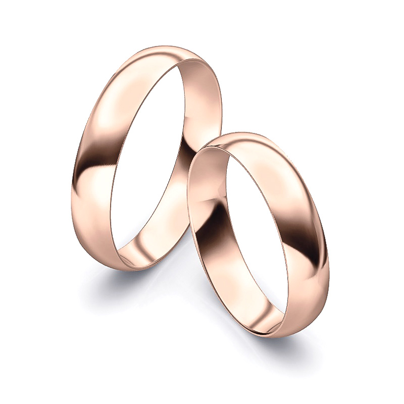 Aufnahme von schlichten polierten Trauringen aus Rosegold mit 4,5 mm Breite