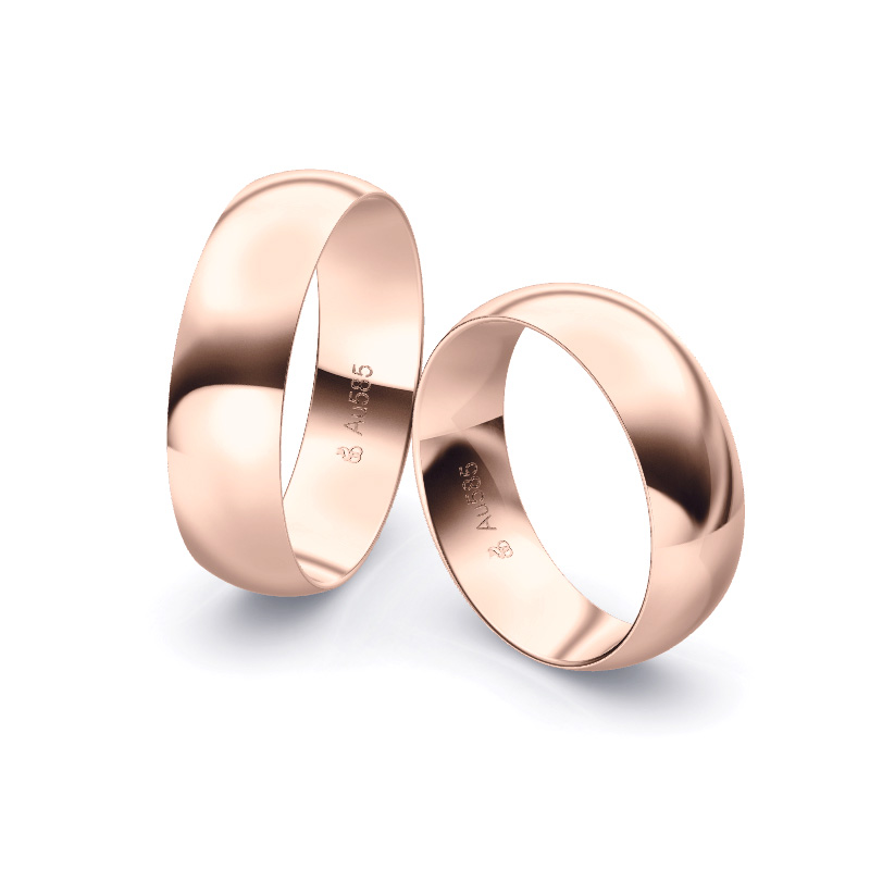 Trauringe aus Rosegold mit 6 mm Breite, poliert