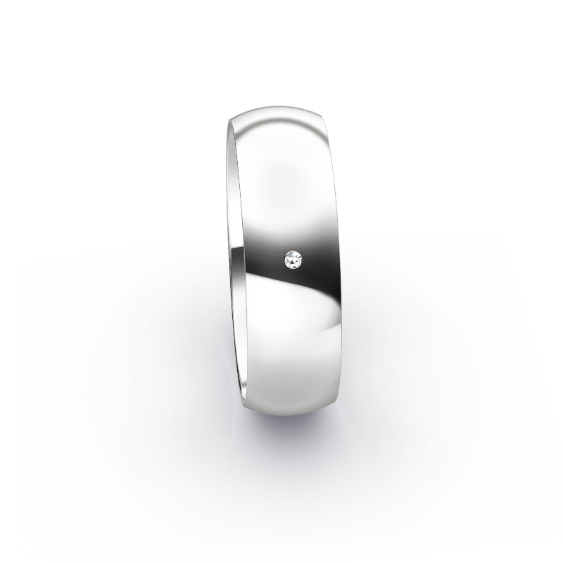 Polierte Eheringe aus Weissgold mit einem eleganten Diamanten in 7 mm Briete