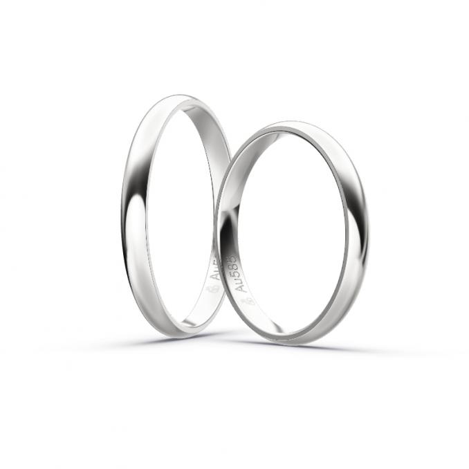 Aufnahme von schlichten polierten Trauringen aus Weissgold mit 2,5 mm Breite