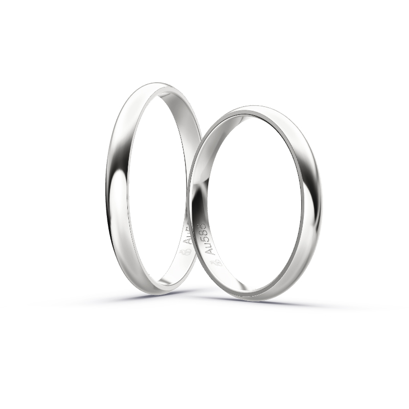 Aufnahme von schlichten polierten Weissgold Eheringe in 2,5 mm 