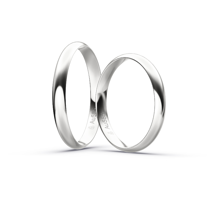 Aufnahme von schlichten polierten Weissgold Eheringe in 3 mm 