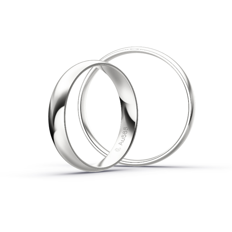 Aufnahme von schlichten polierten Trauringen aus Weissgold mit 4 mm Breite