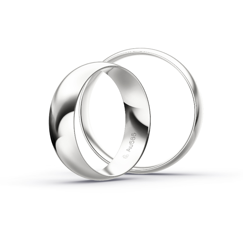 Trauringe aus poliertem Weissgold mit 6 mm Breite 