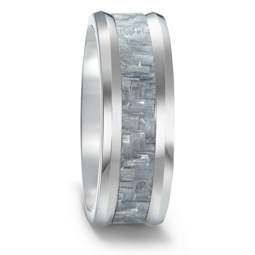 Ungewöhnliche Trauringe aus Titan & grauem Carbon mit konkaver Form und Diamanten 8926836