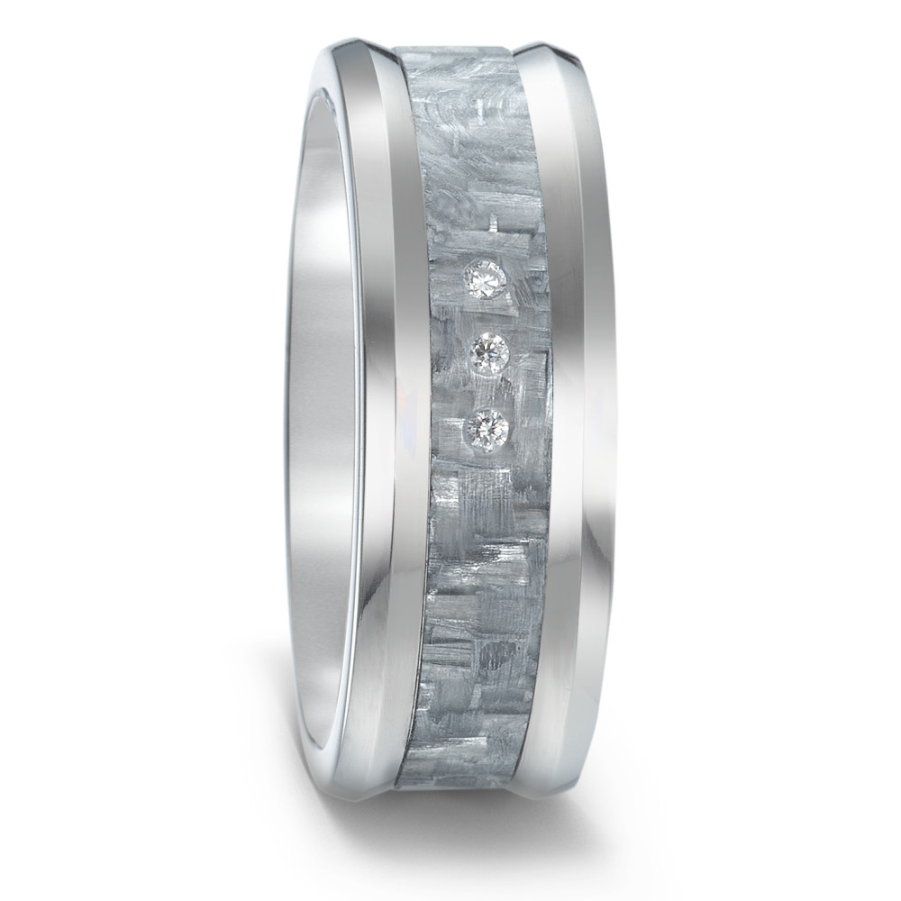 Ungewöhnliche Trauringe aus Titan & grauem Carbon mit konkaver Form und Diamanten 8926836