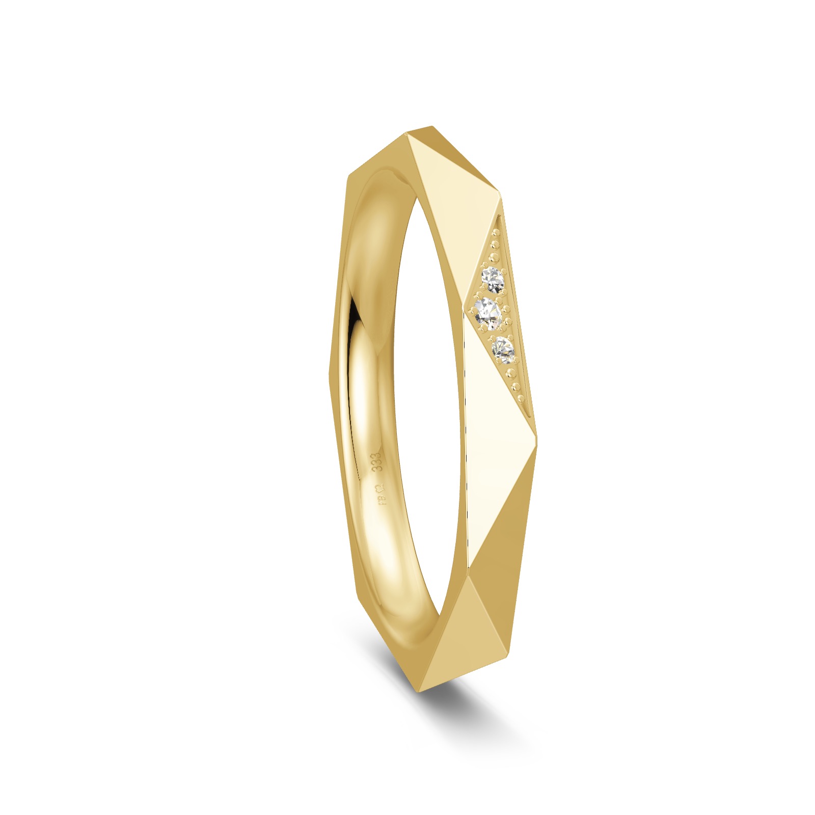 Gelbgold Ehering mit besonders markantem eckigen Design und 3 Diamanten 