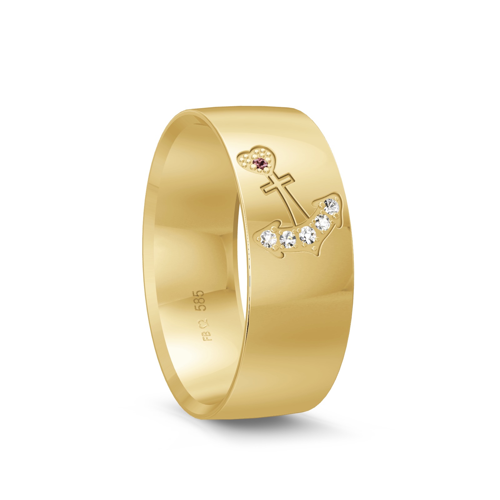 Ehering in Gelbgold mit Diamanten und Ankermuster 