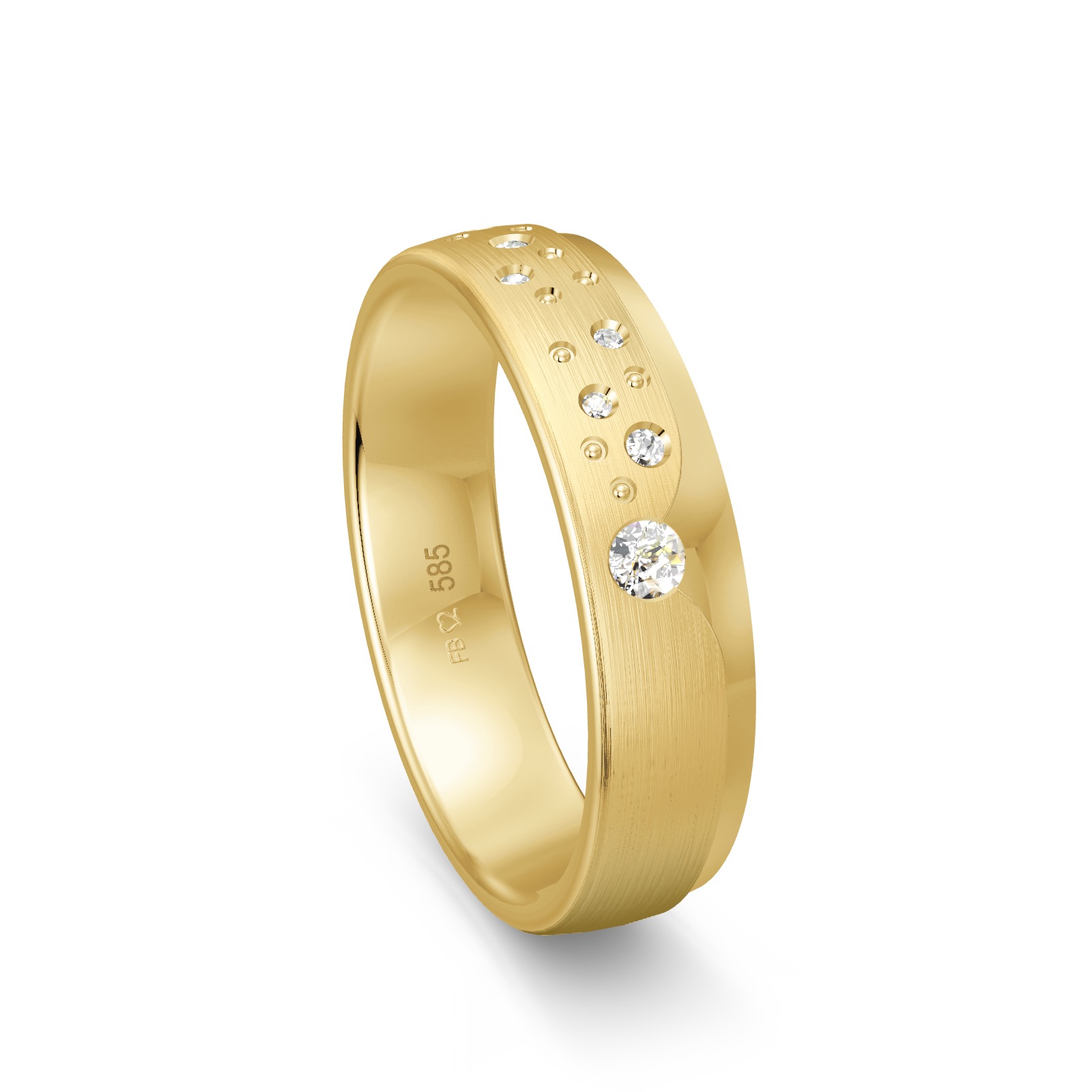 Ehering mattiert in Gelbgold mit diamantbesetztem Sternenhimmel-Design  