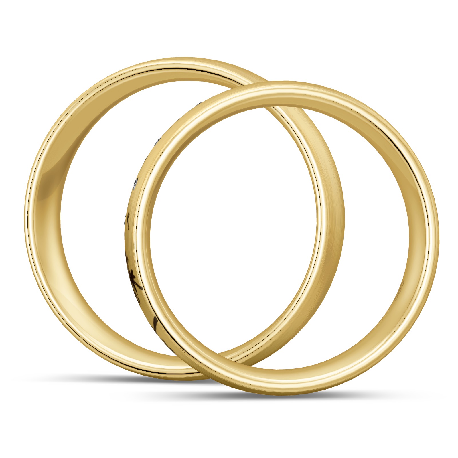 Gelbgold Trauringe mit floralem Muster in schwarz und 4 Brillianten 