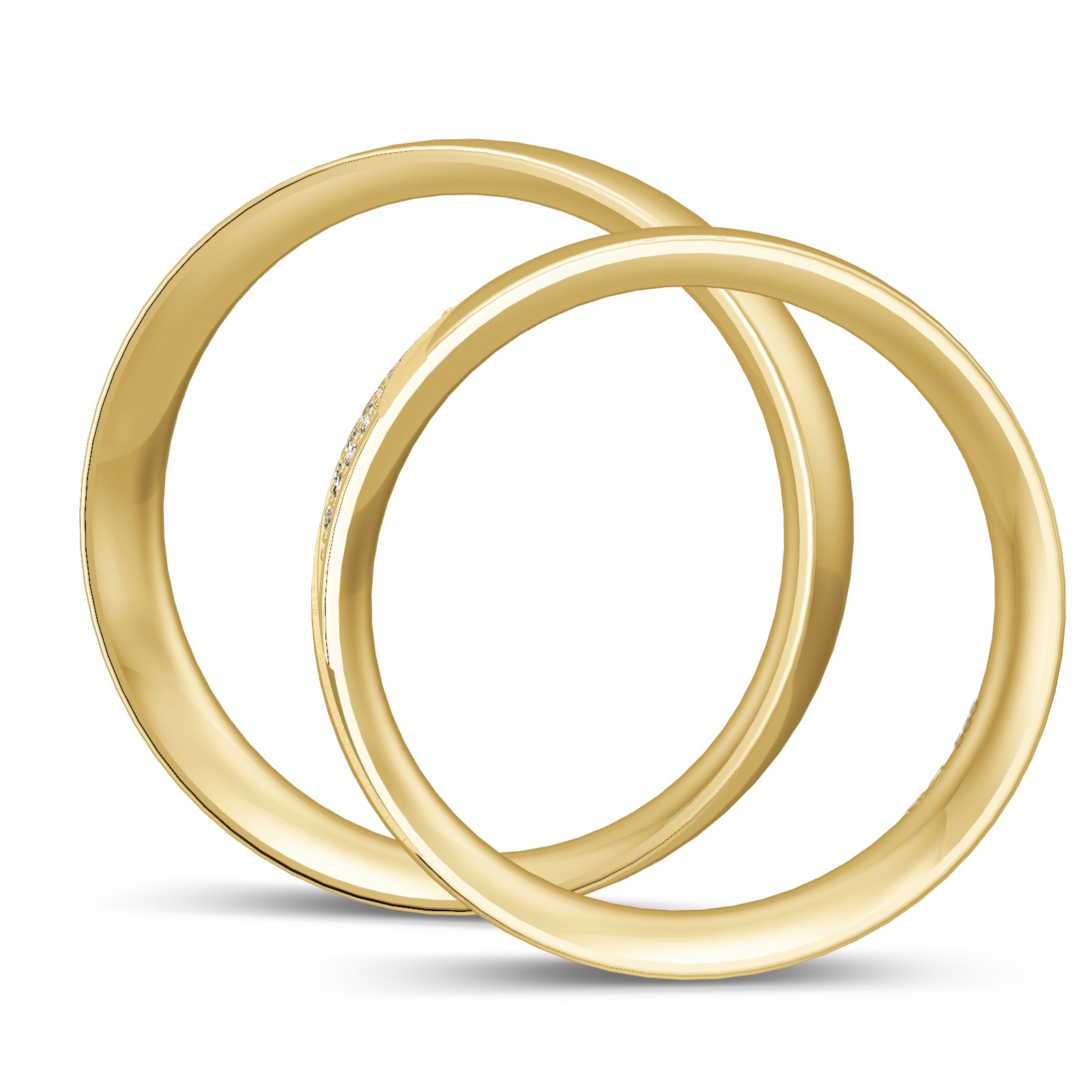 Eheringe in Gelbgold mit diagonal geschwungenem Diamantstreifen