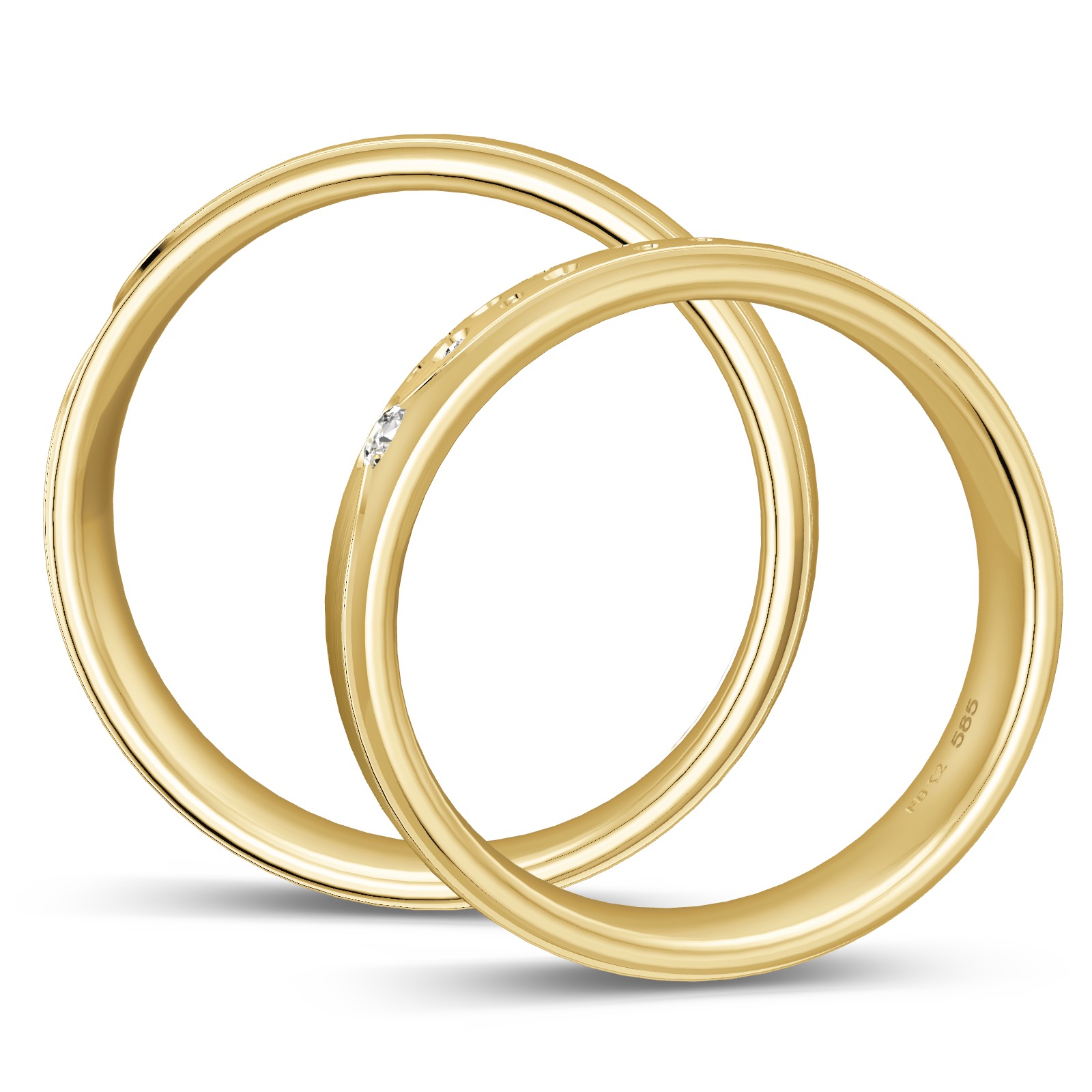Eheringe mattiert in Gelbgold mit diamantbesetztem Sternenhimmel-Design  