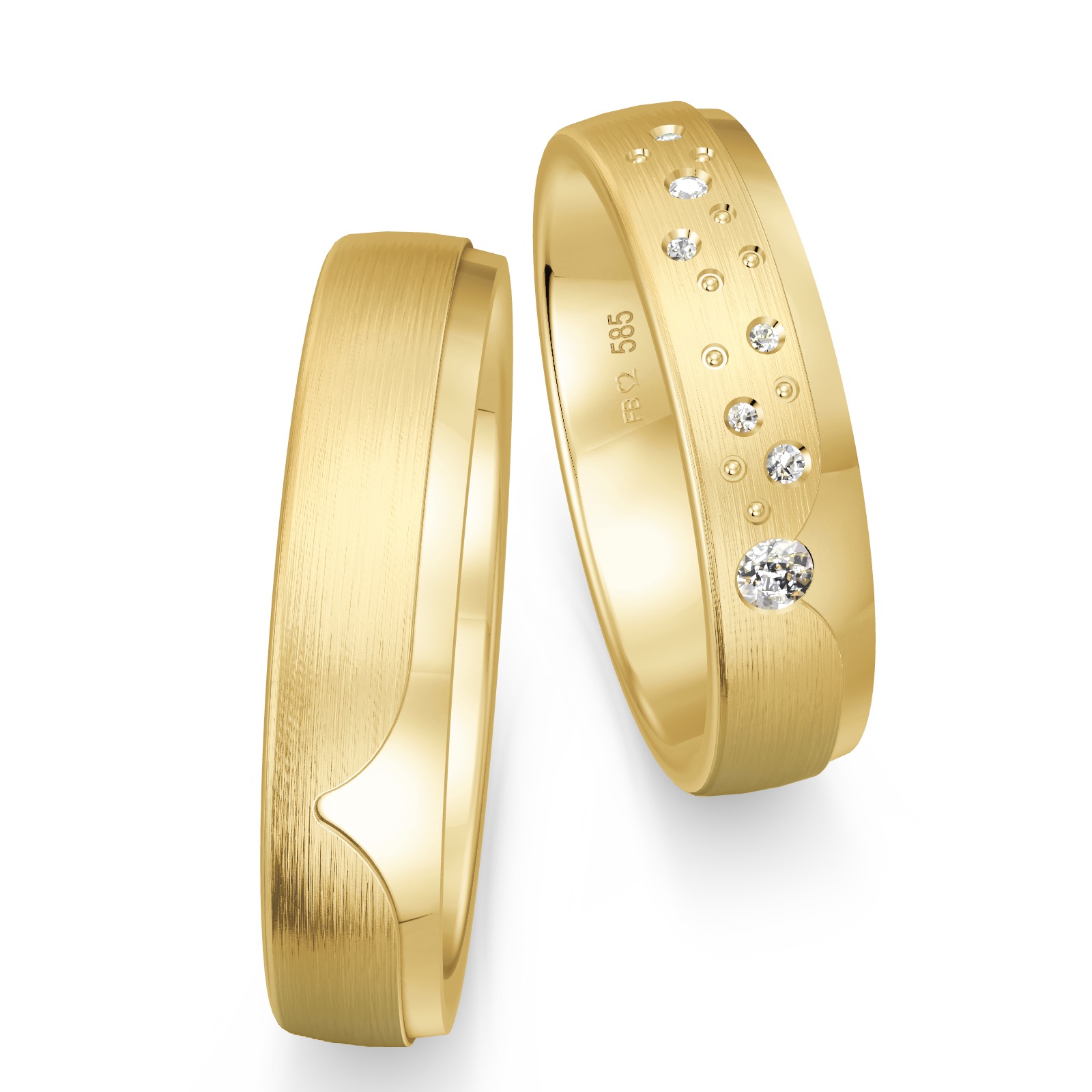 Eheringe mattiert in Gelbgold mit diamantbesetztem Sternenhimmel-Design  