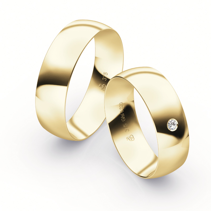 Eheringe aus Gelbgold mit strahlender Polierung und Diamanten 9255