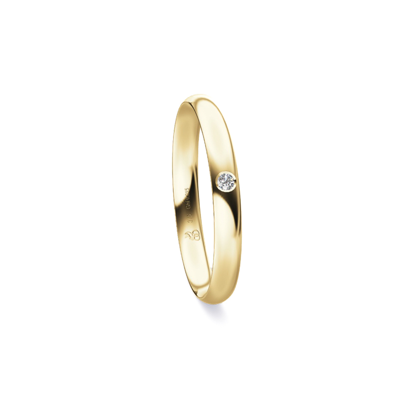 Ehering aus Gelbgold mit strahlender Polierung und Diamanten 9248