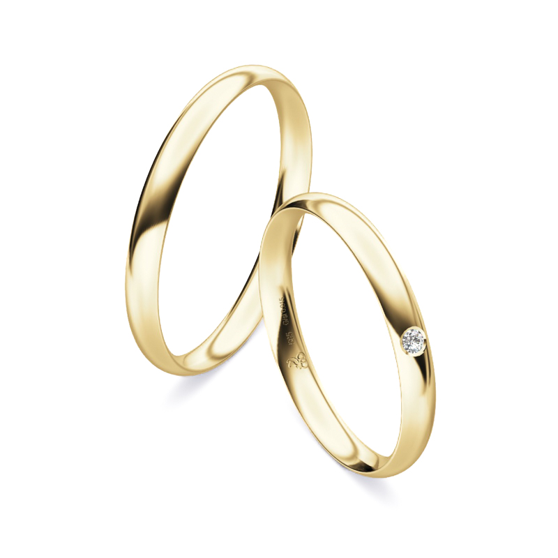 Eheringe aus Gelbgold mit strahlender Polierung und Diamanten 9248