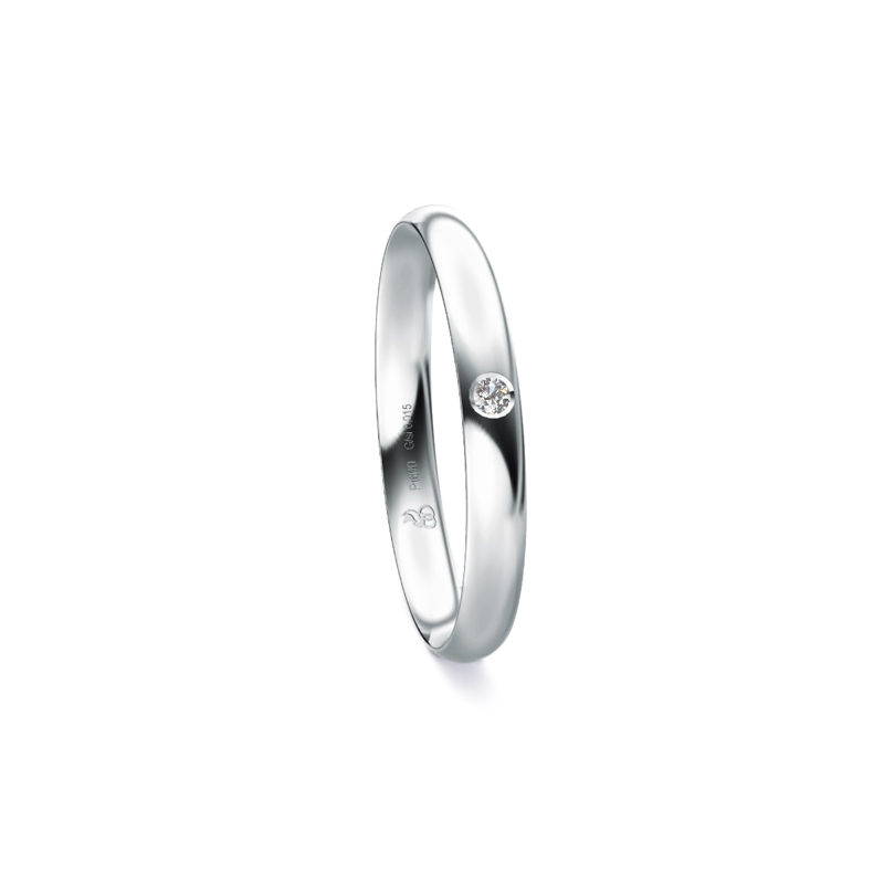 Ehering aus Platin mit strahlender Polierung und Diamanten 9253