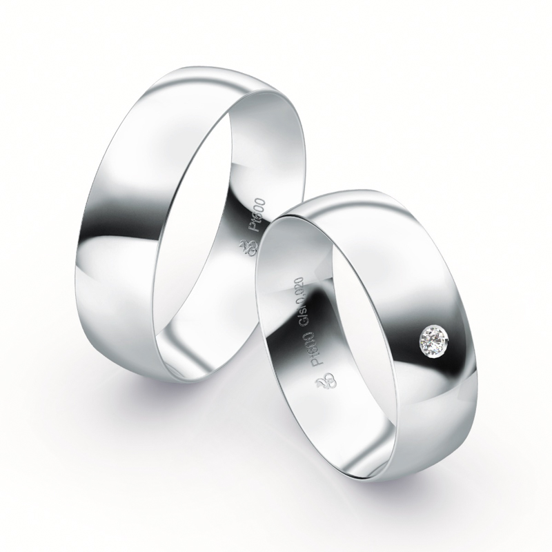 Eheringe aus Platin mit strahlender Polierung und Diamanten 9232