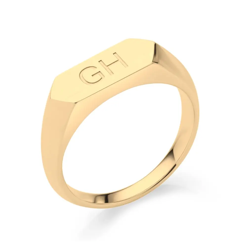polierter Siegelring aus Gelbgold 375 mit zwei Buchstaben