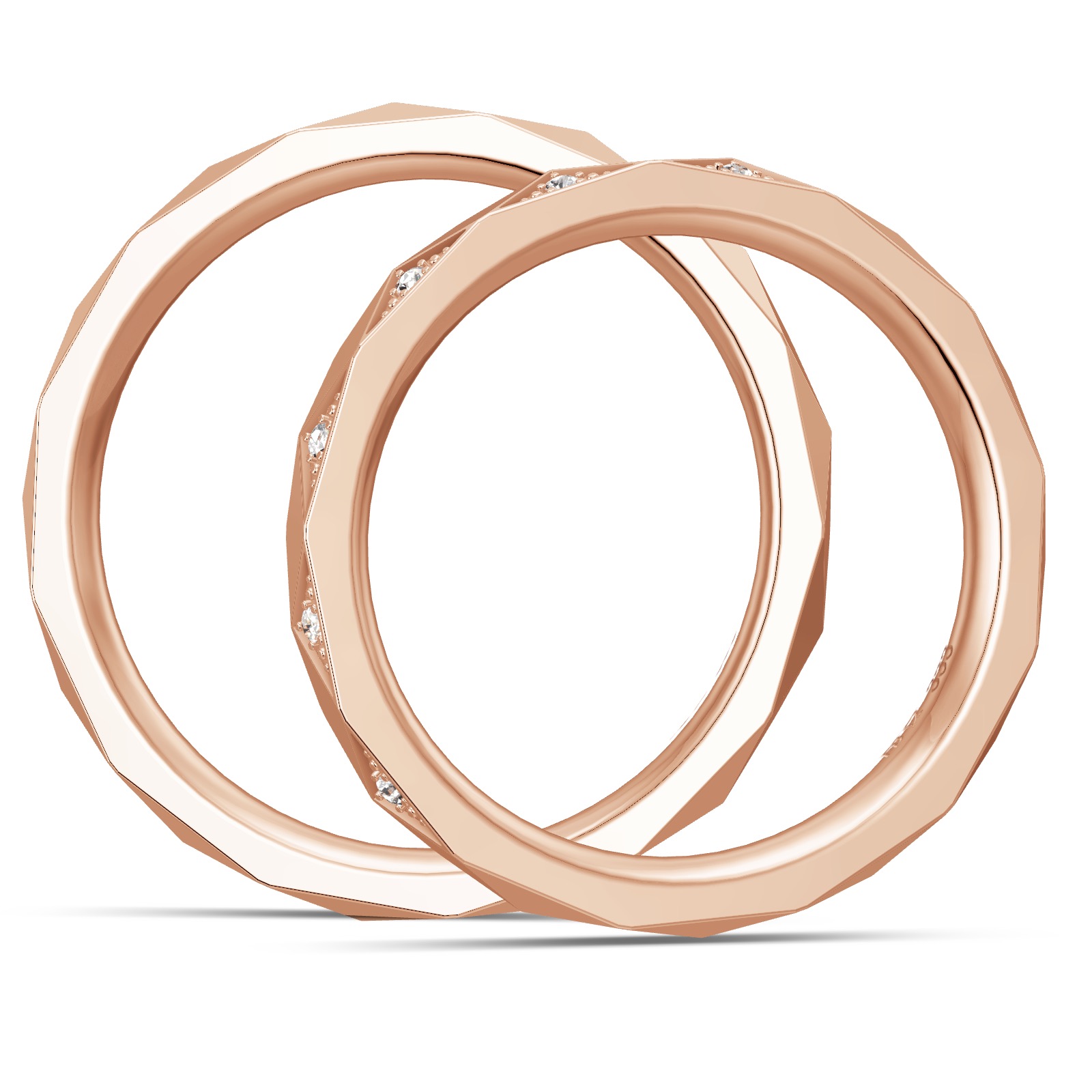 Roségold Eheringe mit eckig designter Struktur und 12 Brillianten