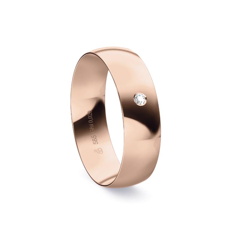 Ehering aus Roségold mit strahlender Polierung und einem Diamanten 9231