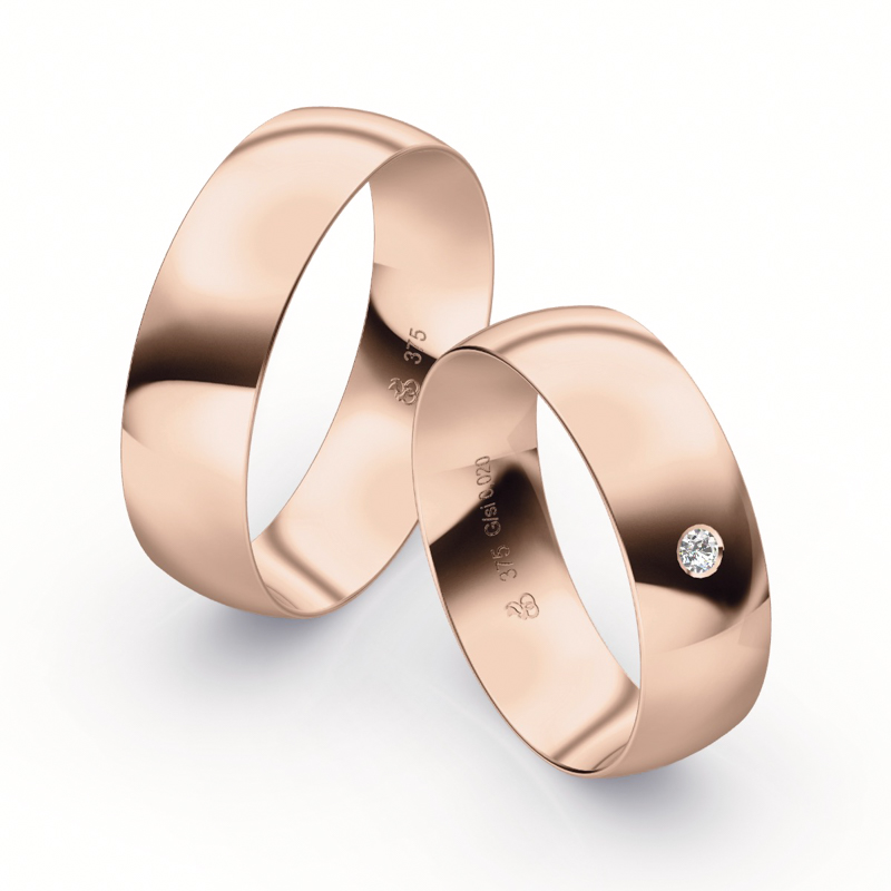 Eheringe aus Roségold mit strahlender Polierung und einem Diamanten 9231