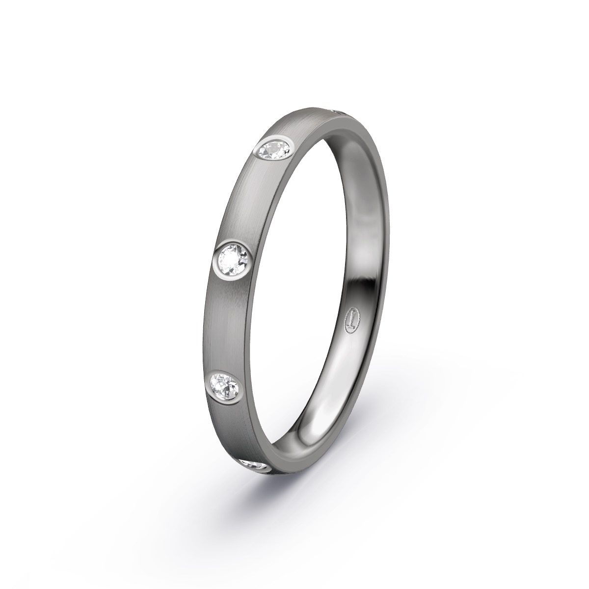 Vorsteckring längsmattiert aus Titan mit 5 gleichgroßen W/SI Diamanten  9143