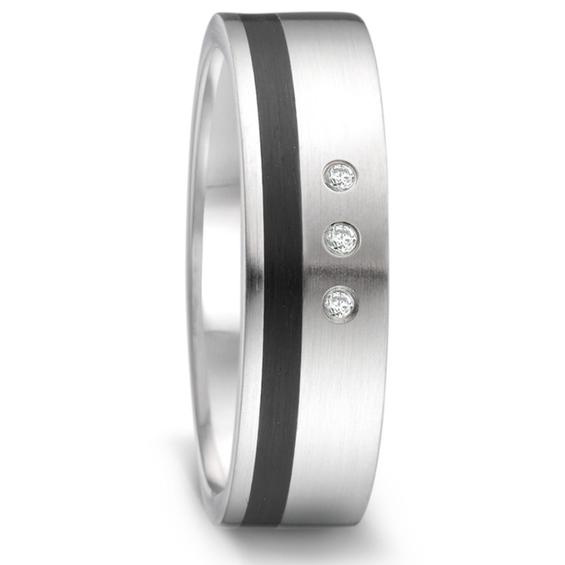 Hochwertige Eheringe aus Edelstahl mit Hightech Keramik und 3 Diamanten EdE1002