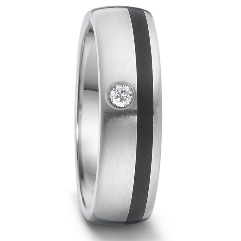 Nickelfreie Eheringe aus Edelstahl mit Streifen aus Hightech Keramik und Diamanten EdE1006